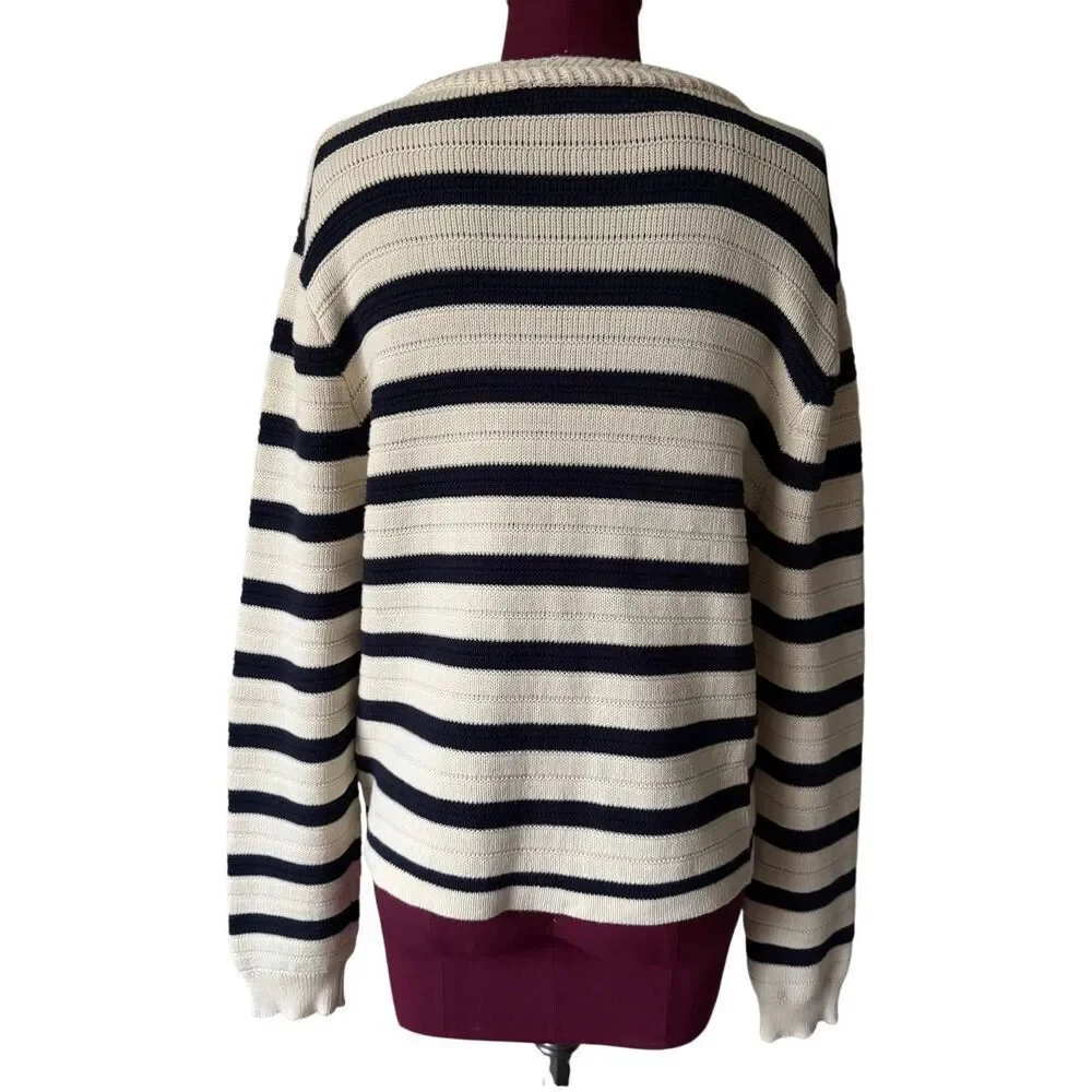 Anthropologie JOHN & JENN Jacket Camille Striped Cream Navy Large‎
